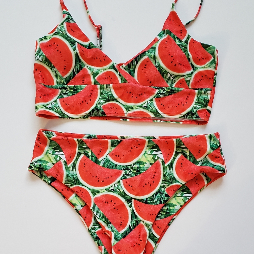 NEW SHEIN WATERMELON PRINT HI WAISTED BIKINI